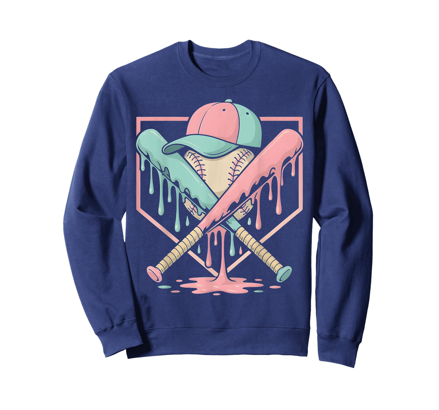 Baseball Ice Cream Drip Youth Home Plate Baseball Girls T-Shirt