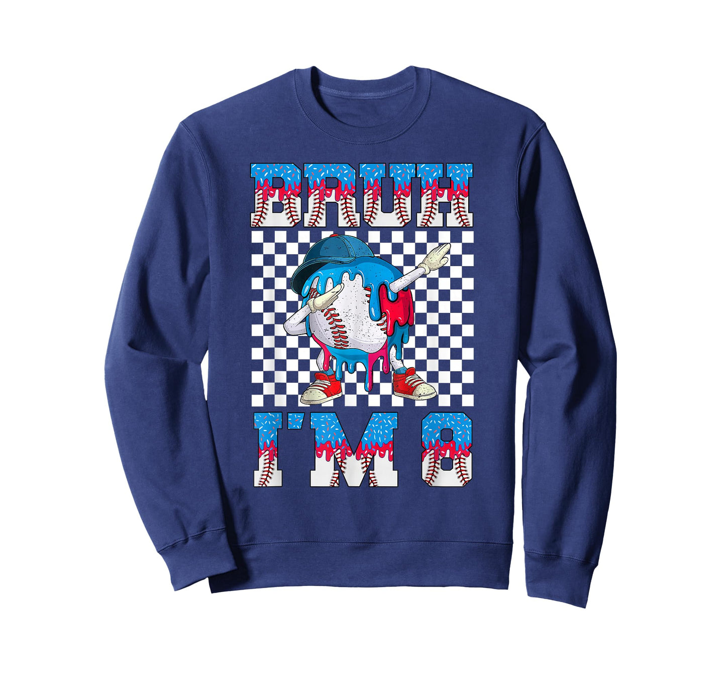 Bruh I'm 8th Birthday Boy Baseball Drip Ice Cream 8 Year Old T-Shirt