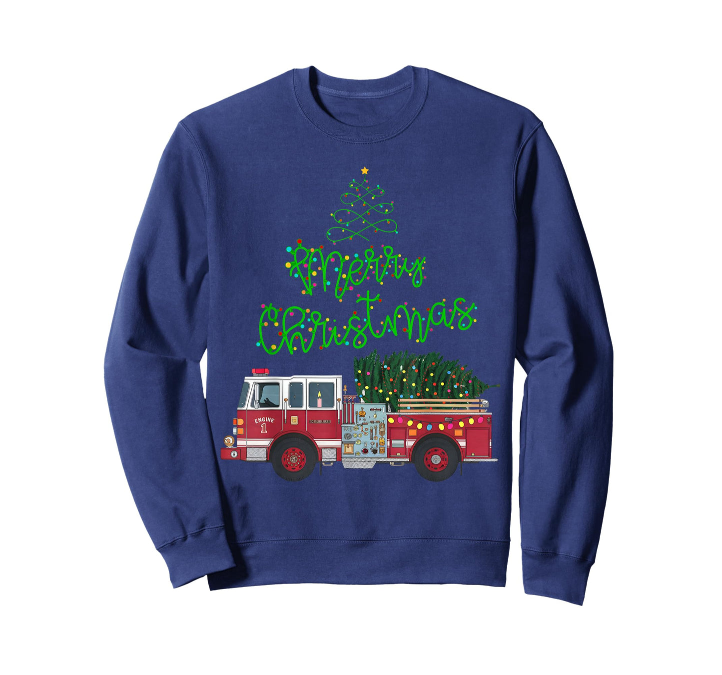 Merry Christmas Firetruck Xmas Tree Lights Boys Toddler Kids T-Shirt