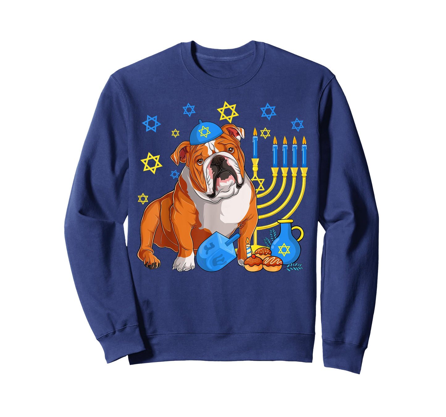 Jewish English Bulldog Dog Kippah Menorah Hanukkah Pajama T-Shirt