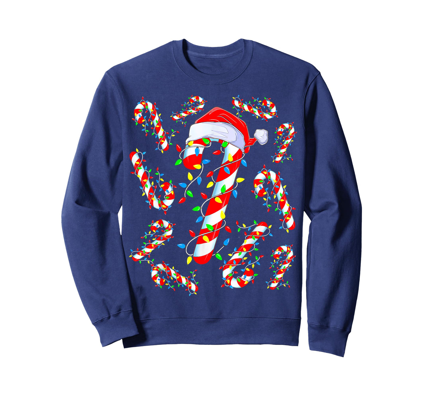 Red And White Candy Cane Santa Christmas Funny Xmas Lights T-Shirt