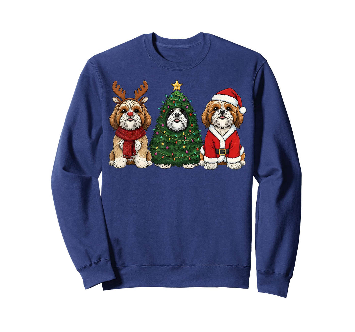 Retro Christmas Shih Tzu Santa Reindeer Dog Lover T-Shirt
