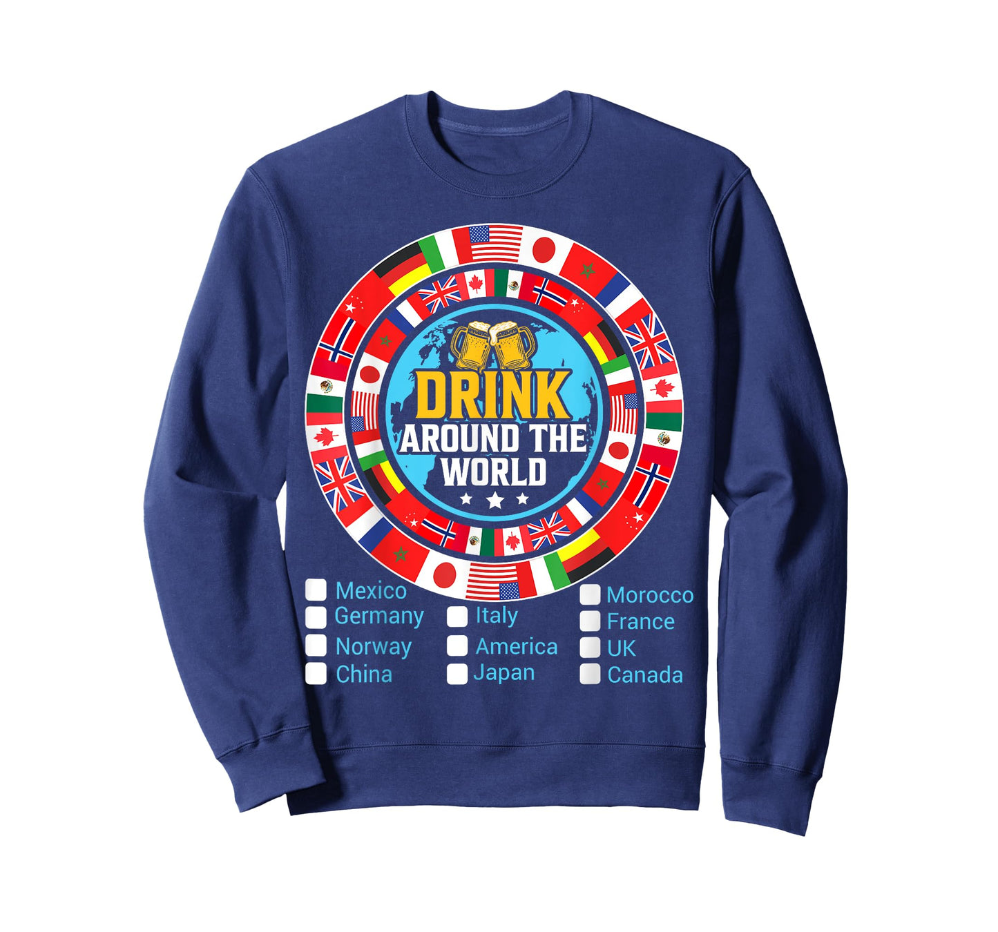 Drink Around The World - Vacation Drinking Map Chart T-Shirt, Small, Black