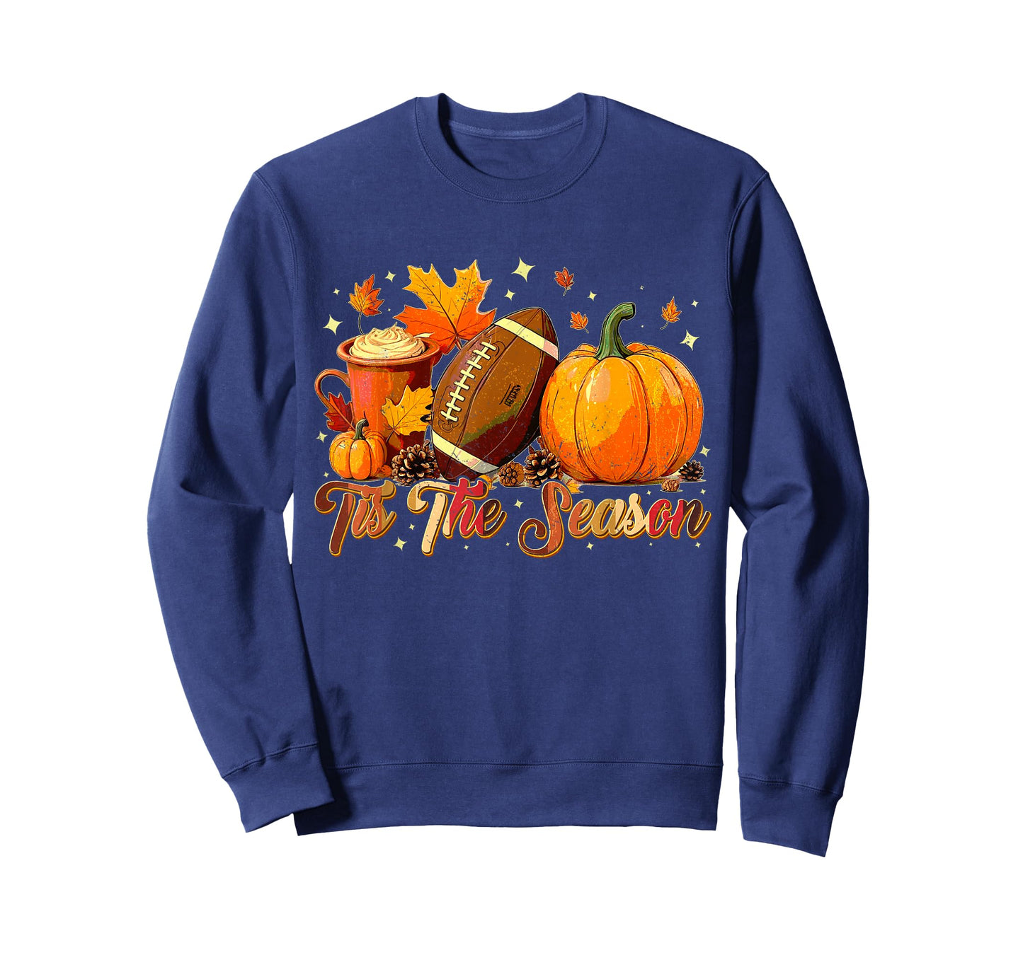 Tis The Season American Football Pumpkin Autumn Fall Leaves T-Shirt