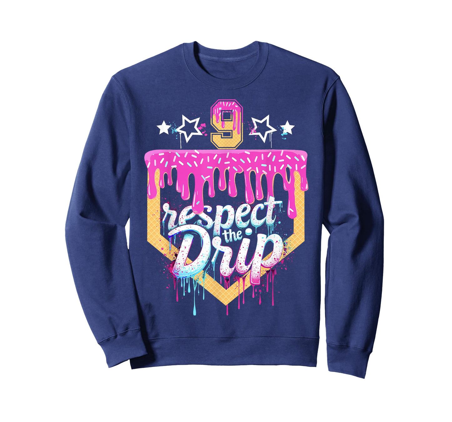 Baseball 9 Year Old Birthday Ice Cream Drip 9th Birthday T-Shirt