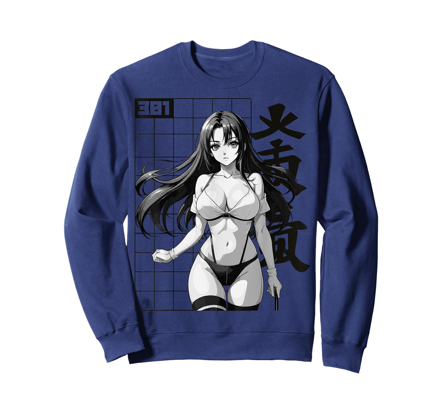 Sexy Waifu Otaku Anime Girl Japanese in Black White Art T-Shirt