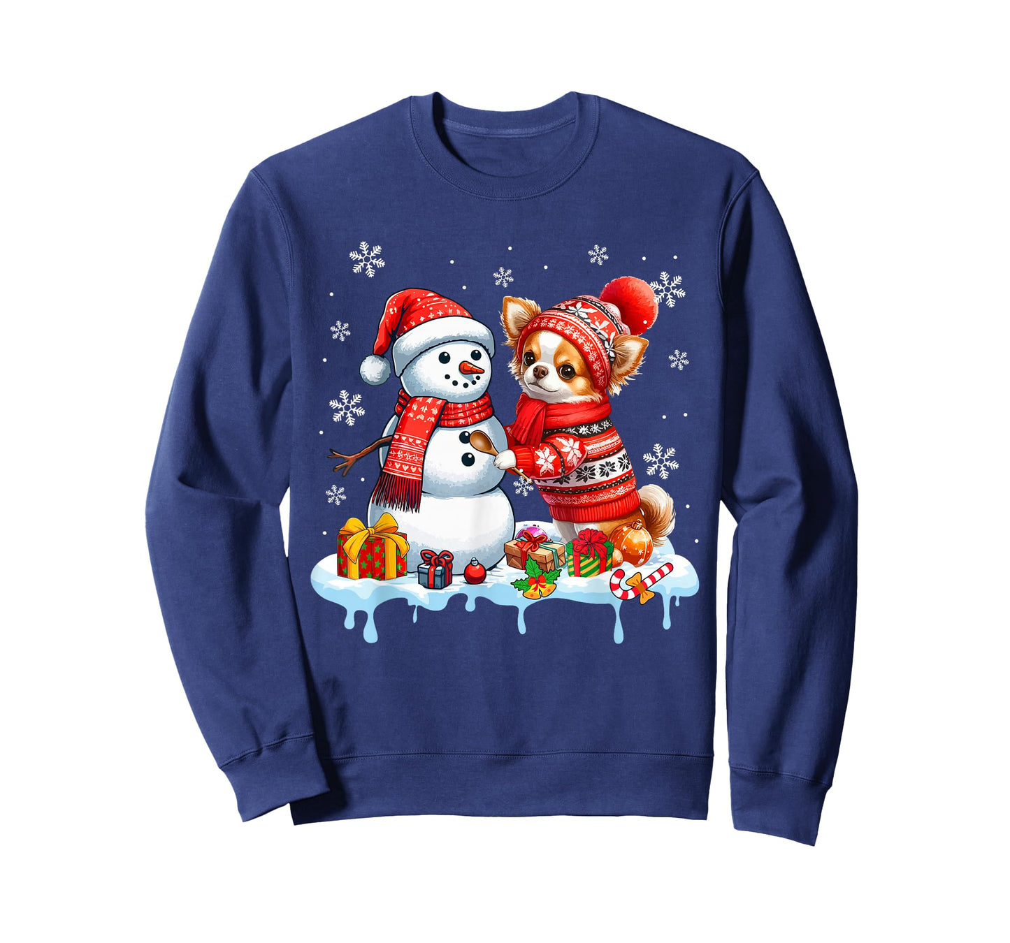Santa Chihuahua Builds Snowman Christmas Dog Owner Kids T-Shirt