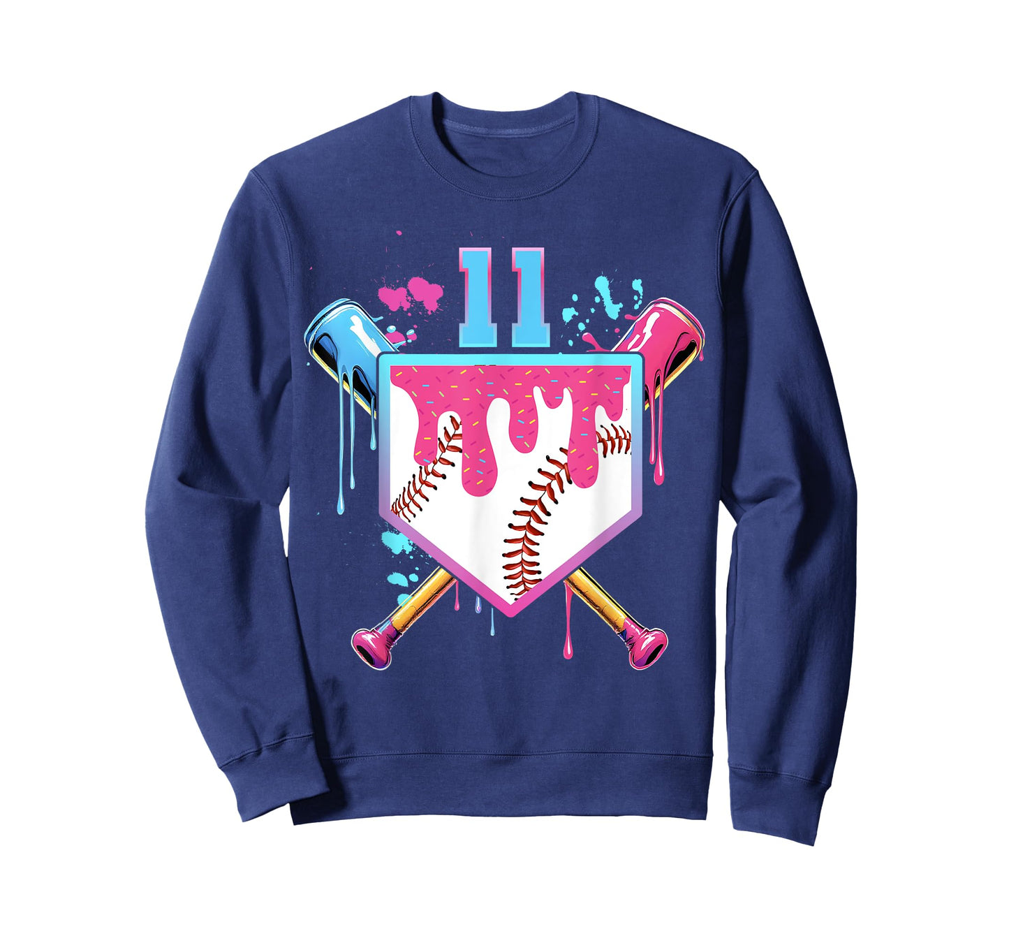 Baseball 11 Year Old Ice Cream Drip 11th Birthday Number 11 T-Shirt