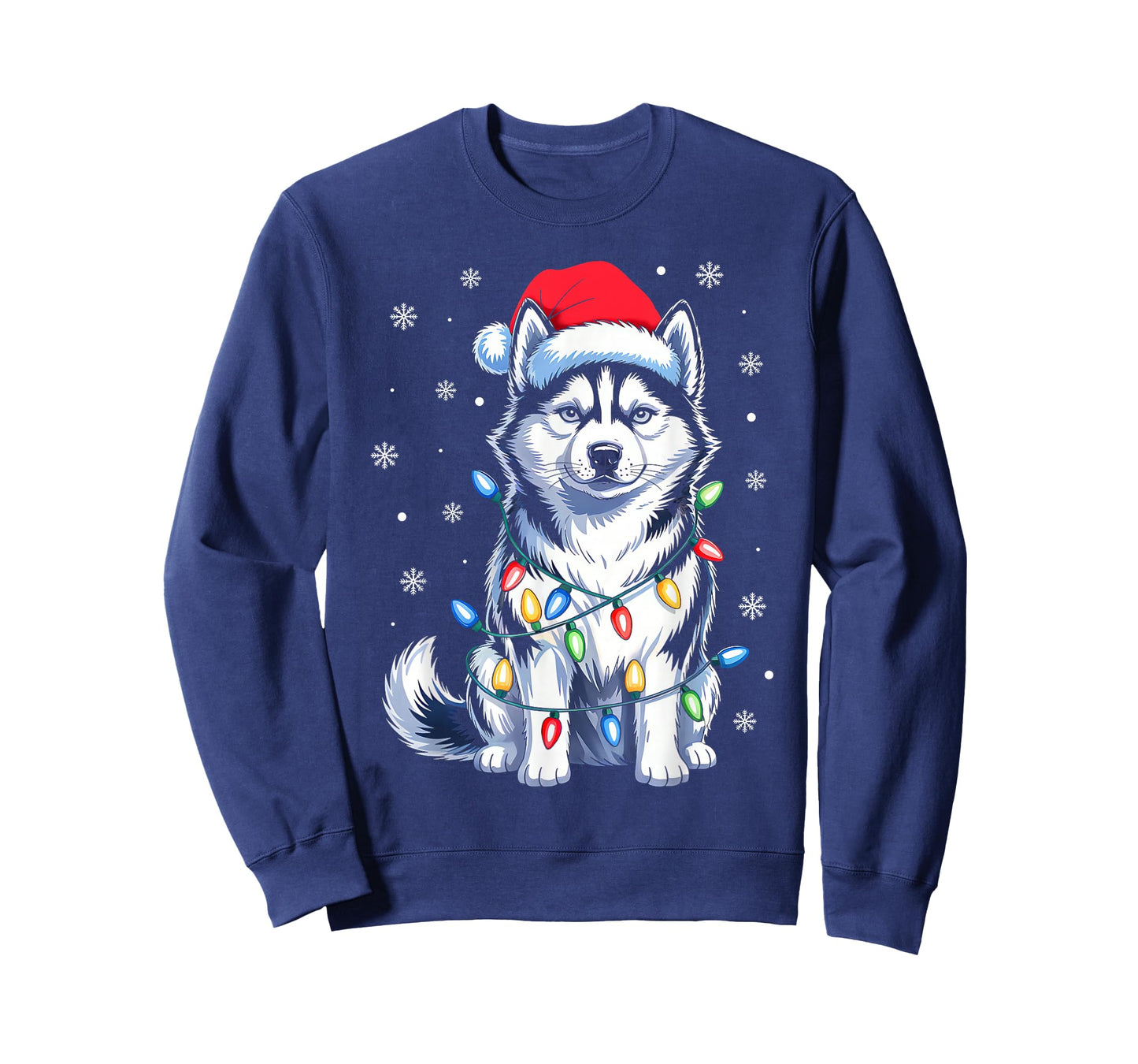 Husky Dog Christmas Lights Santa Hat Family Xmas Pajamas T-Shirt