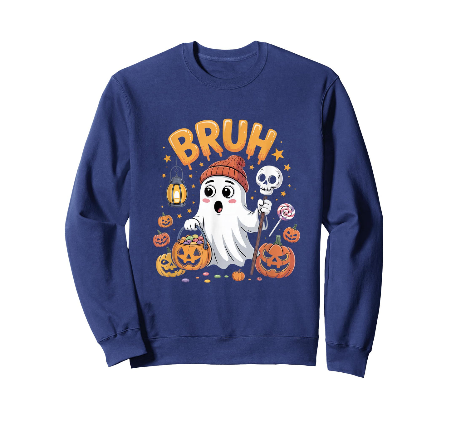 Bruh Ghost Funny Expression Pumpkin Lantern Spooky Design T-Shirt