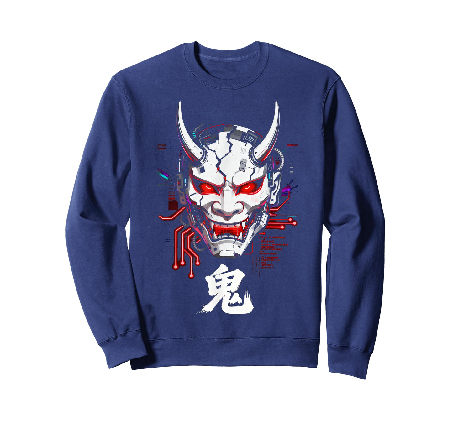 Cyberpunk Oni Mask Glitch Japanese Kanji Sci-Fi T-Shirt