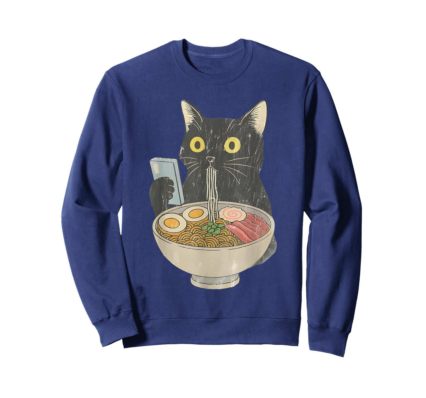 Kawaii Cat Eating Ramen Noodles with Phone Funny Anime Cats T-Shirt