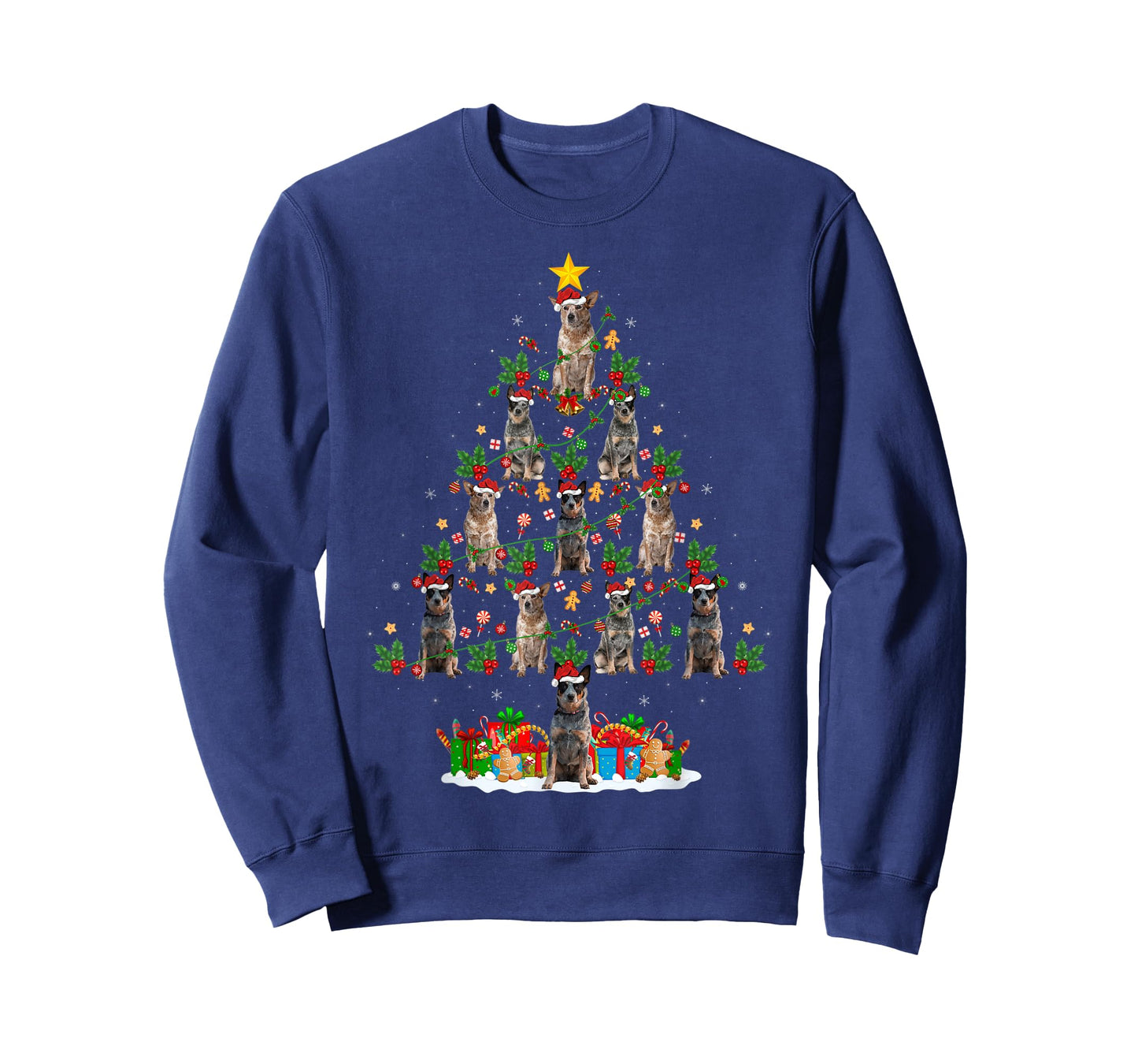 Xmas Lights Santa Australian Cattle Dog Christmas Tree T-Shirt