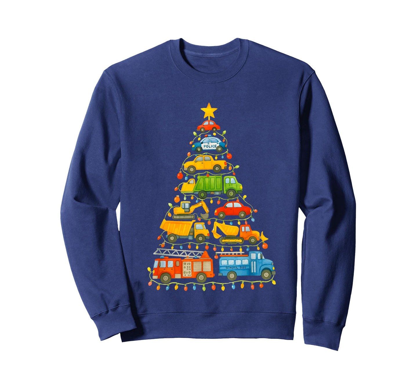 Cars Christmas Tree Firetruck Police Vehicle Xmas Cute Boys T-Shirt
