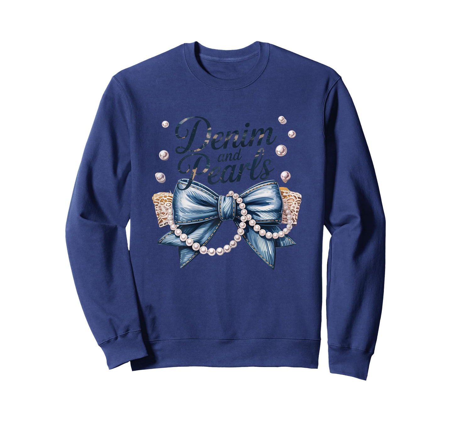Denim and Pearls Coquette Bow Denim For Ladies Pearls T-Shirt