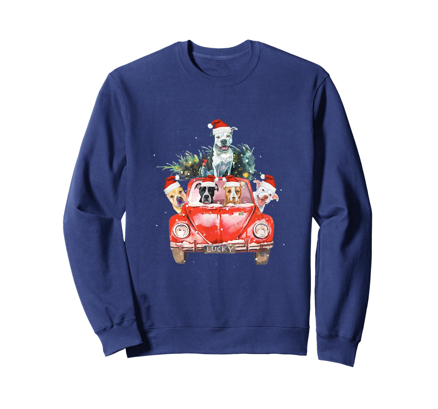 Pitbull Riding Red Truck Christmas Tree Santa Pitbull Xmas T-Shirt