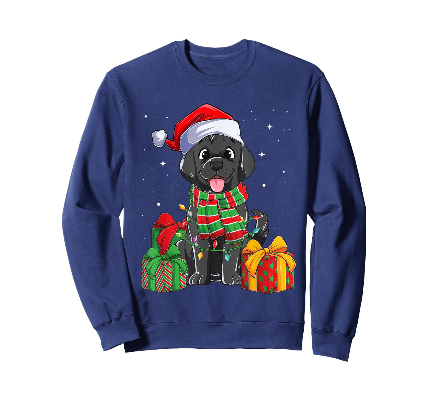 Black Labrador Retriever Christmas Lights Xmas Lab Dog Lover Men Women Kids T-Shirt