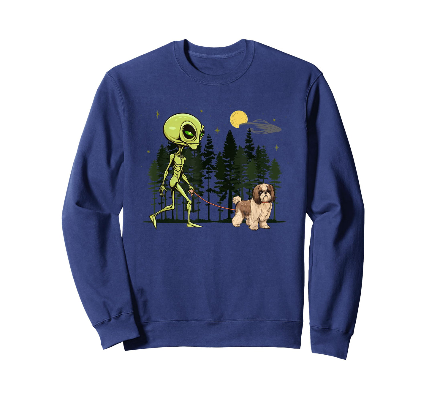 Funny Shih Tzu Alien Walking UFO Pet Dog Mom Dad T-Shirt