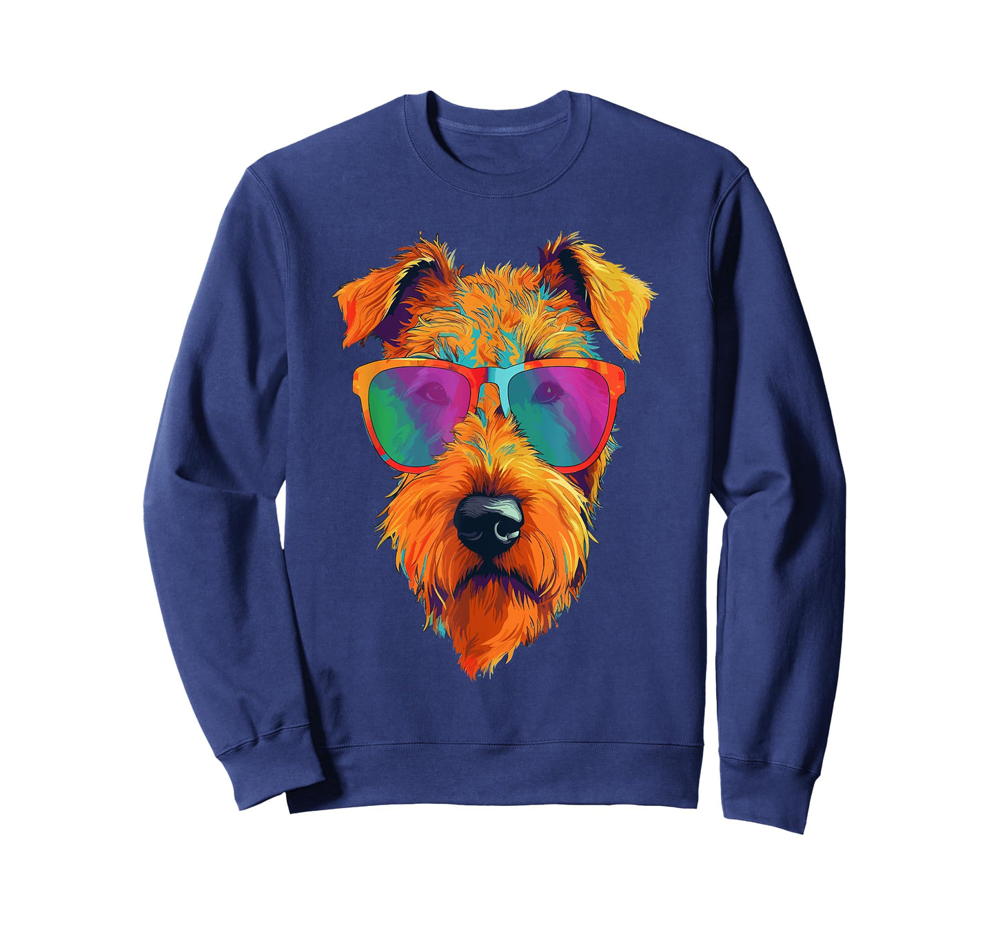 Colorful Pop Art Airedale Terrier Wearing Sunglasses Face T-Shirt