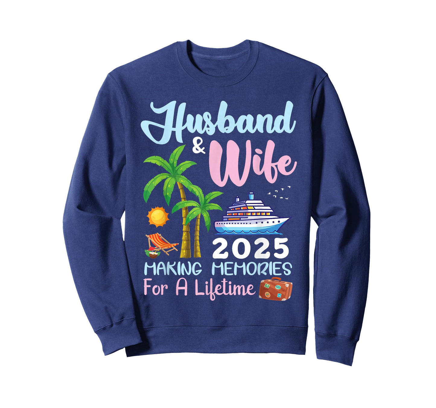 B2Shop Happy New Trip Husband & Wife 2025 Making Memories Cruise T-Shirt - Black, Small, Unisex-Adults, Short Sleeve, T-Shirt, All Seasons, Letter Print, Christmas