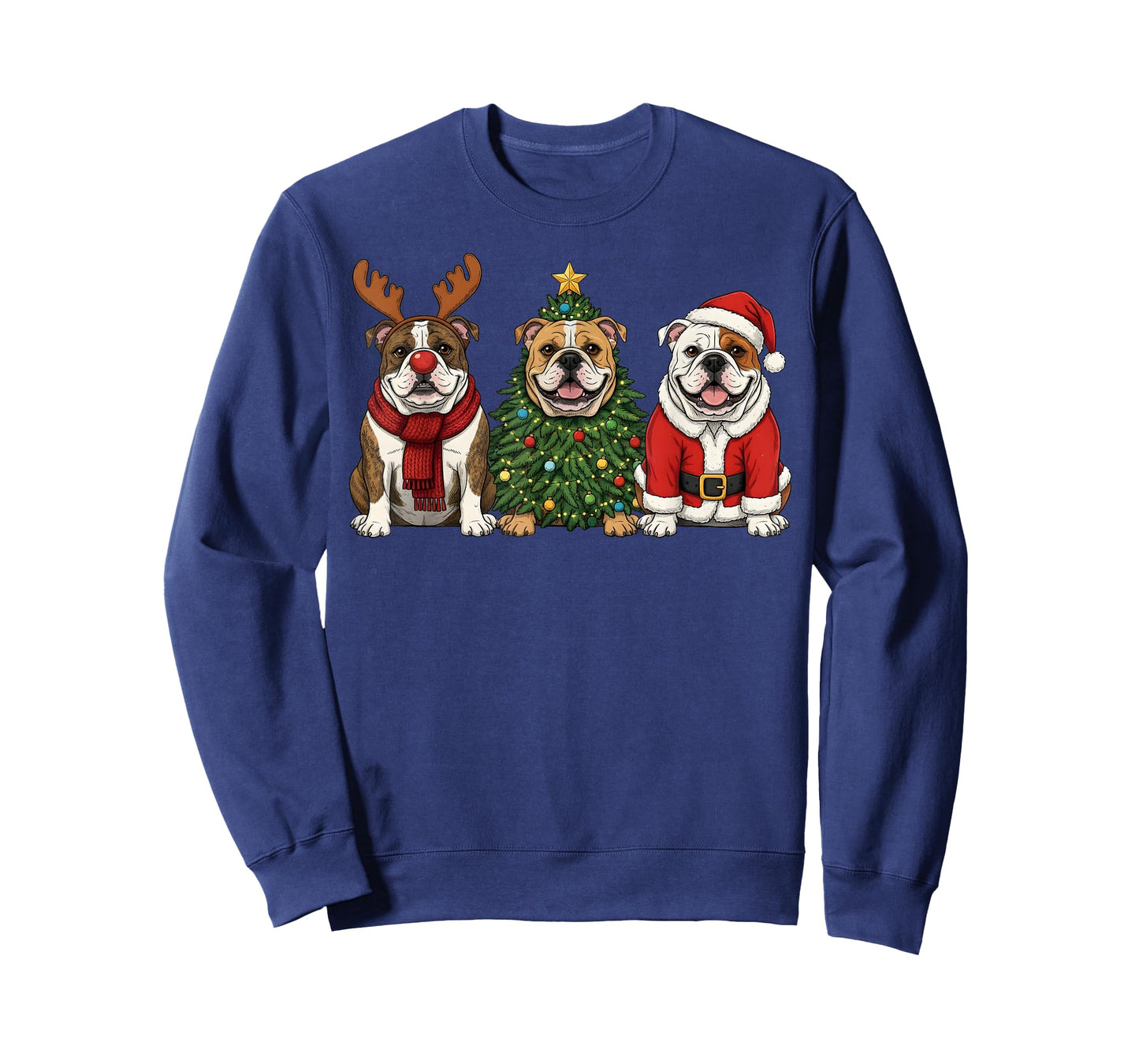 Retro Christmas English Bulldog Santa Reindeer Dog Lover T-Shirt