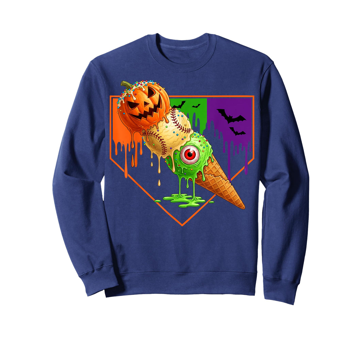 Baseball Ice Cream Cone Drip Home Plate Dripping Halloween T-Shirt
