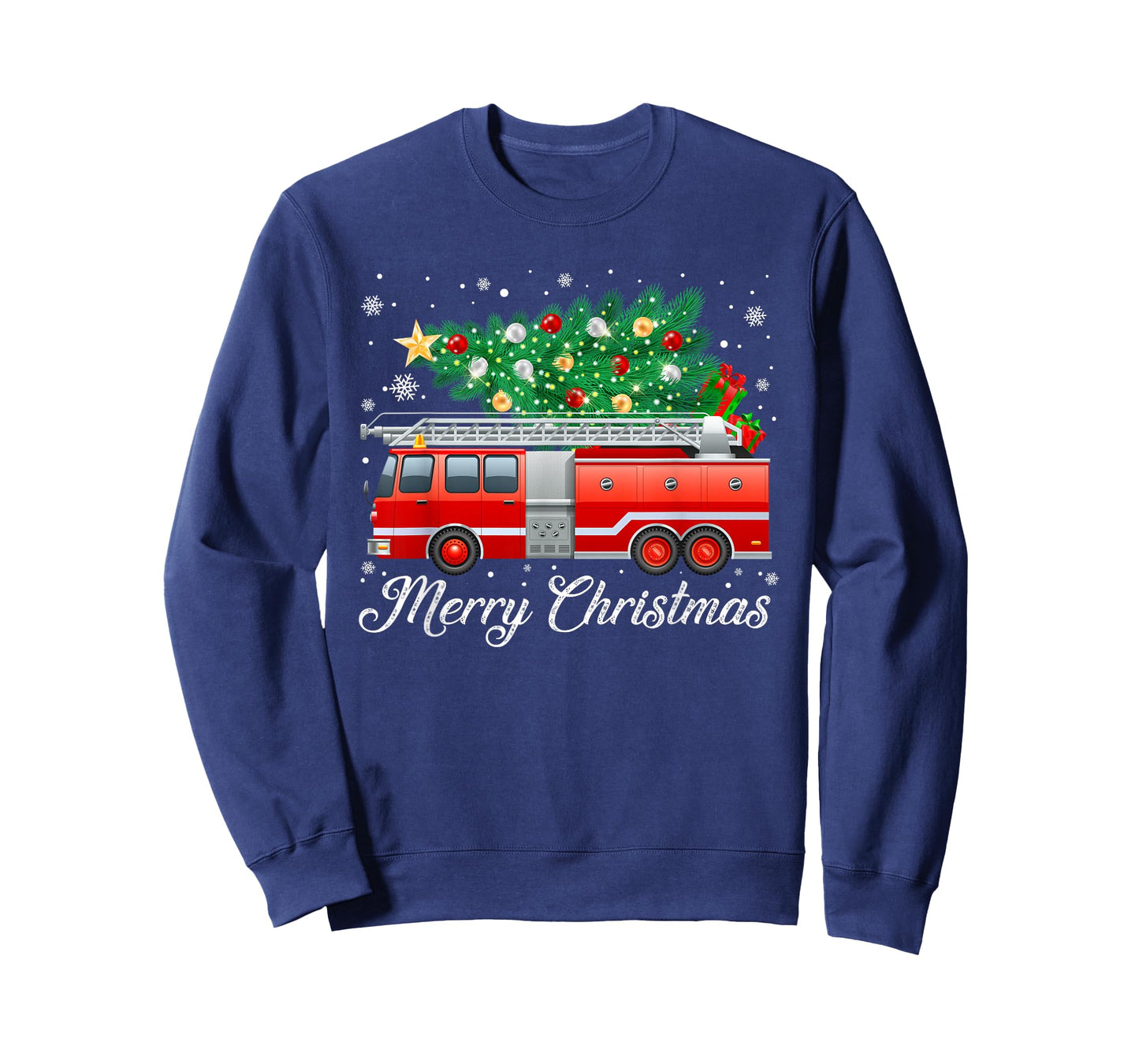 Firetruck Christmas Tree Funny Xmas Pajamas Firefighter T-Shirt