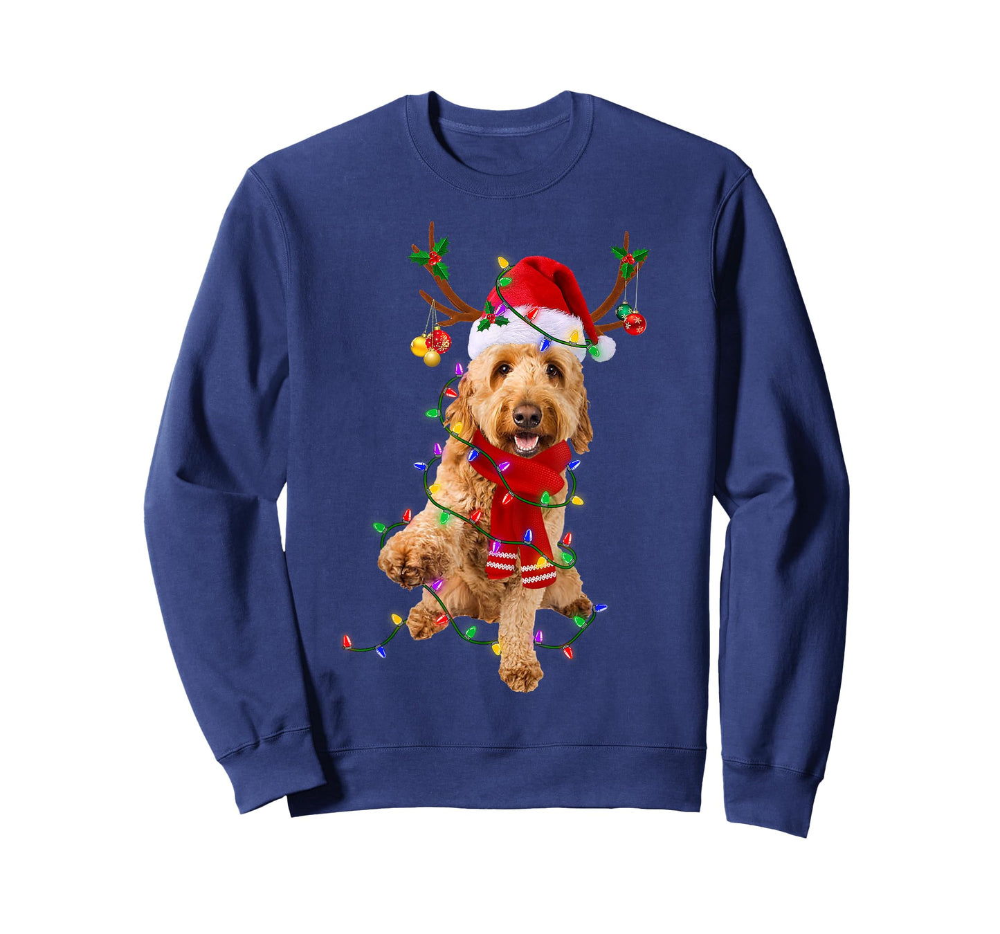 Funny Goldendoodle Dog Tree Christmas Lights Pajama Men Women Kids T-Shirt