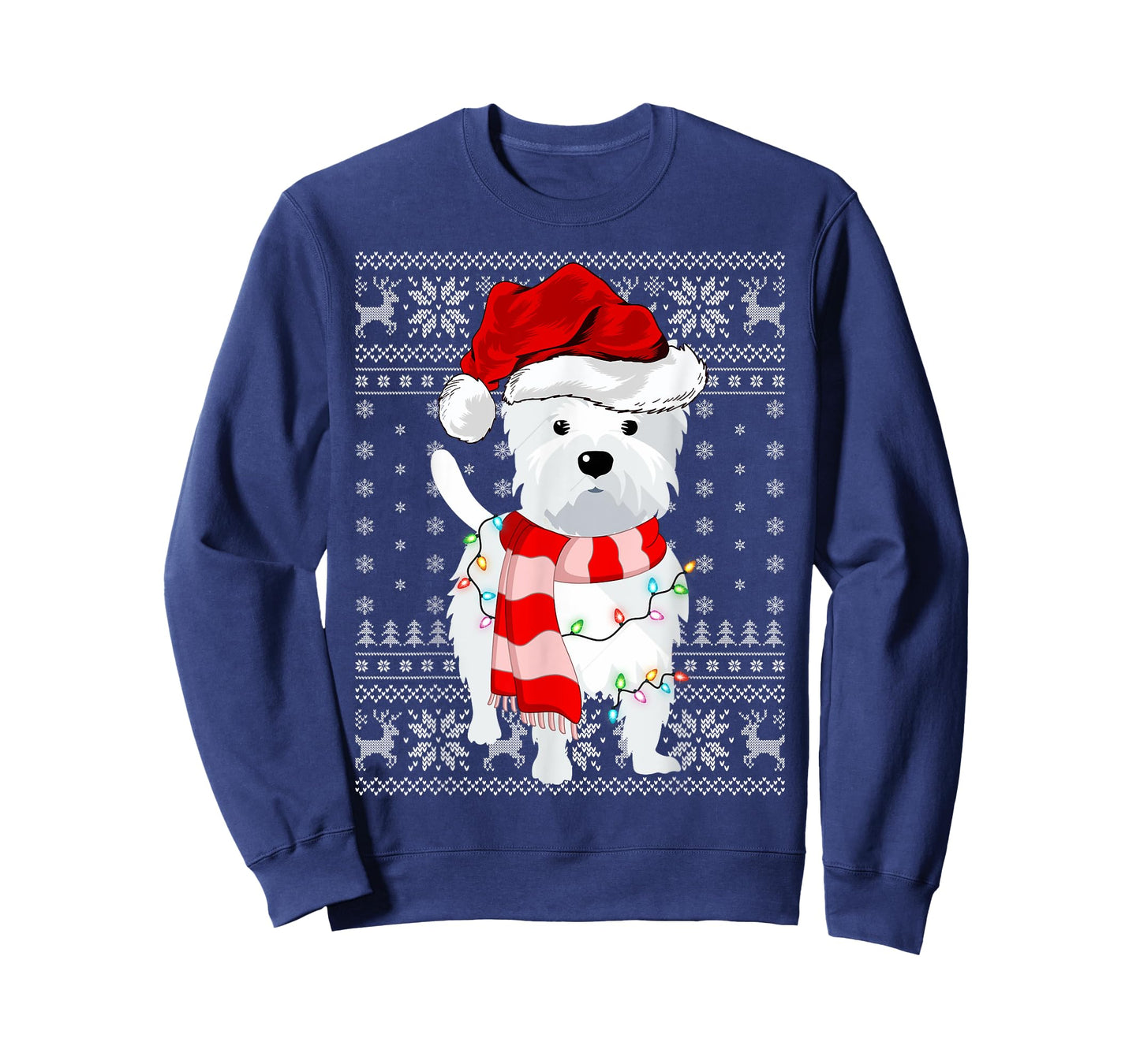 Ugly Sweater Xmas Lights Santa Hat Westie Dog Christmas Men Women Kids T-Shirt