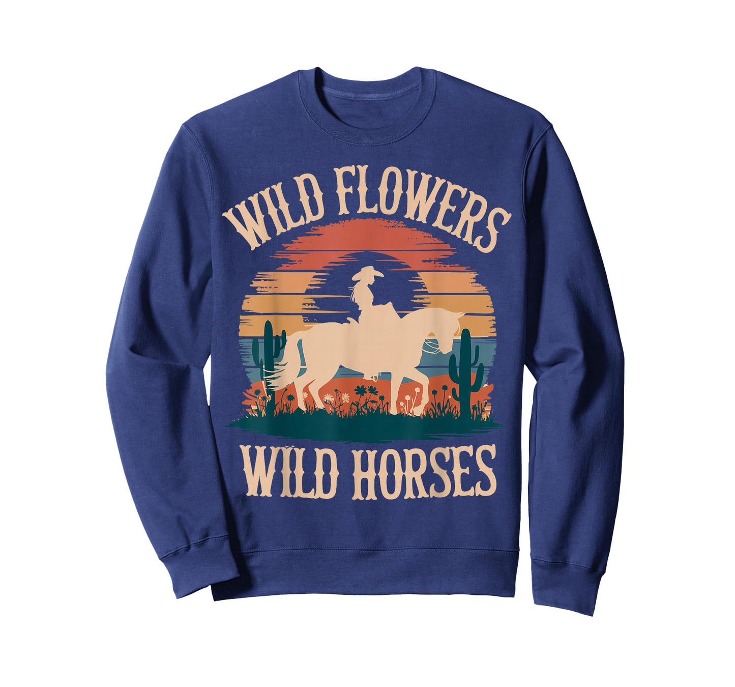 Vintage Sunset Western Country Wild Flowers - Wild Horses T-Shirt