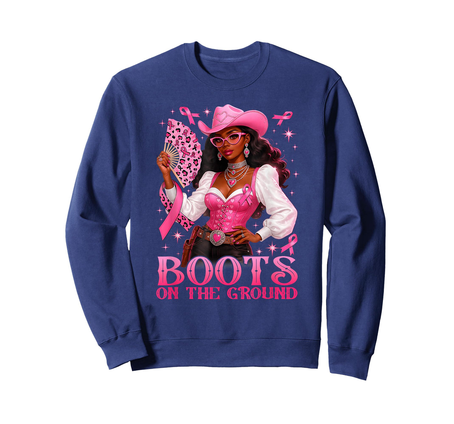 Boots On The Ground Pink Cowgirl Breast Cancer Western Women T-Shirt