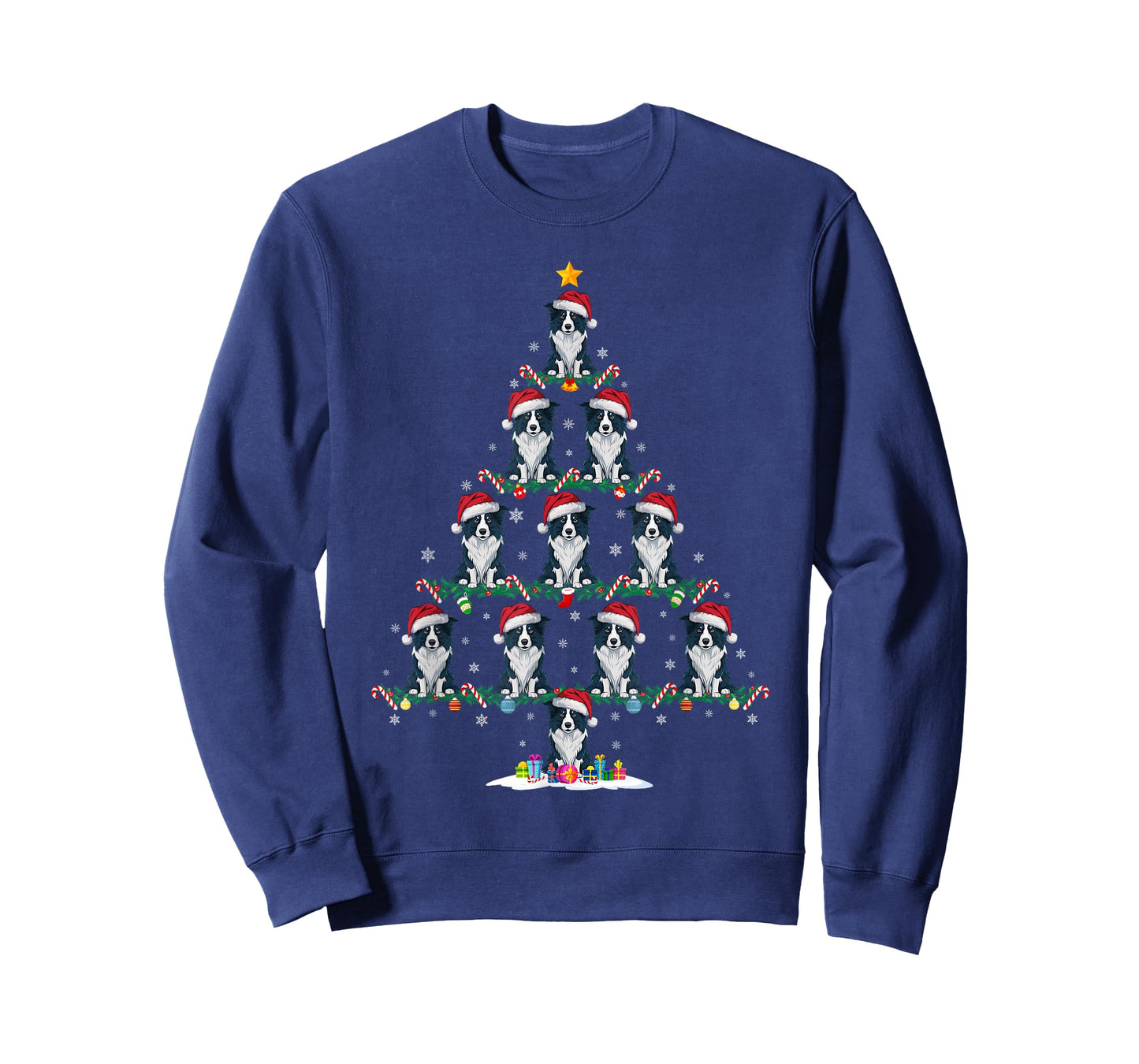 Border Collie Dog Christmas Tree Pajama Men Women Kids Ugly T-Shirt
