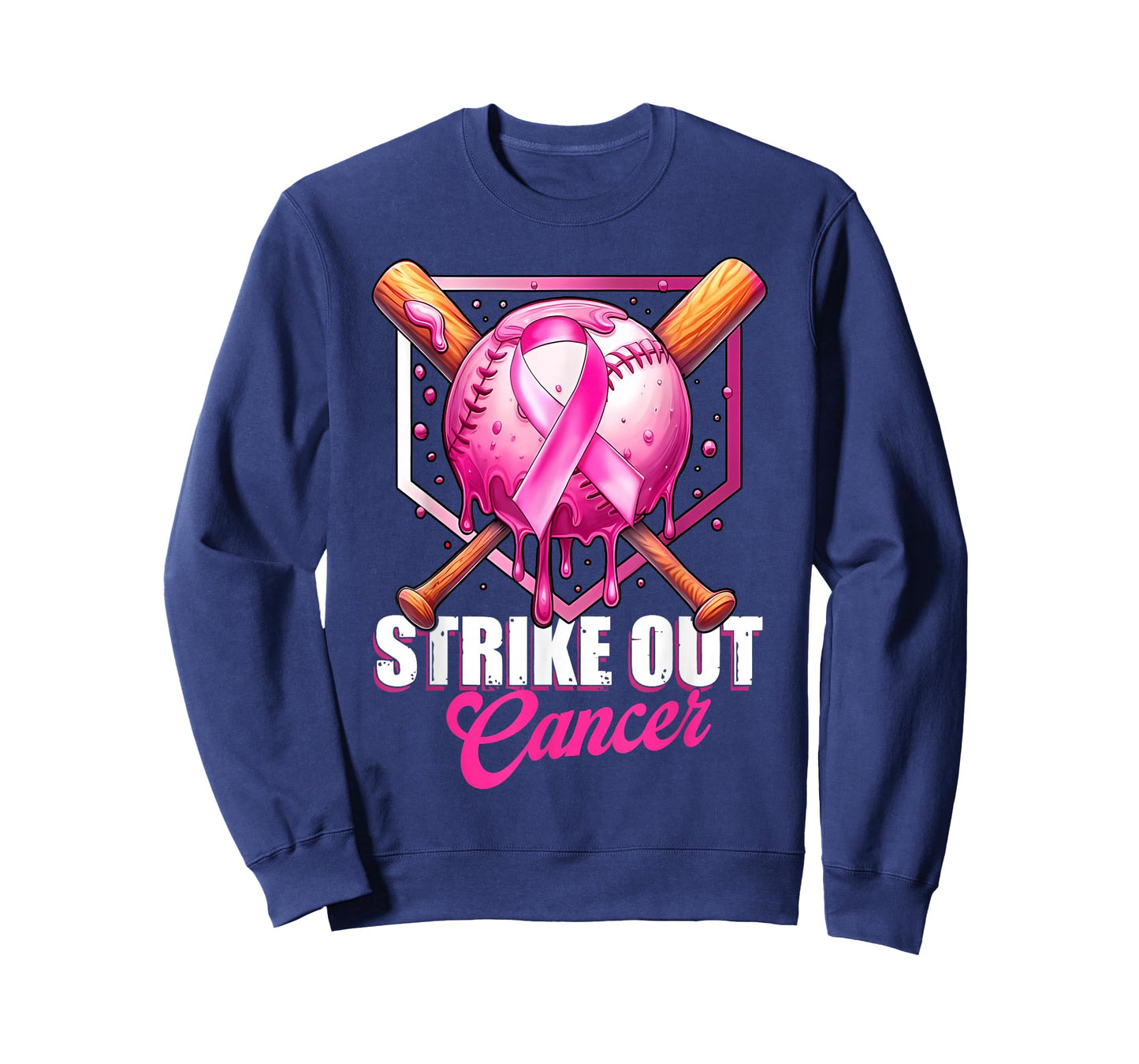 Strike Out Home Plate Baseball Ice Cream Drip Breast Cancer T-Shirt
