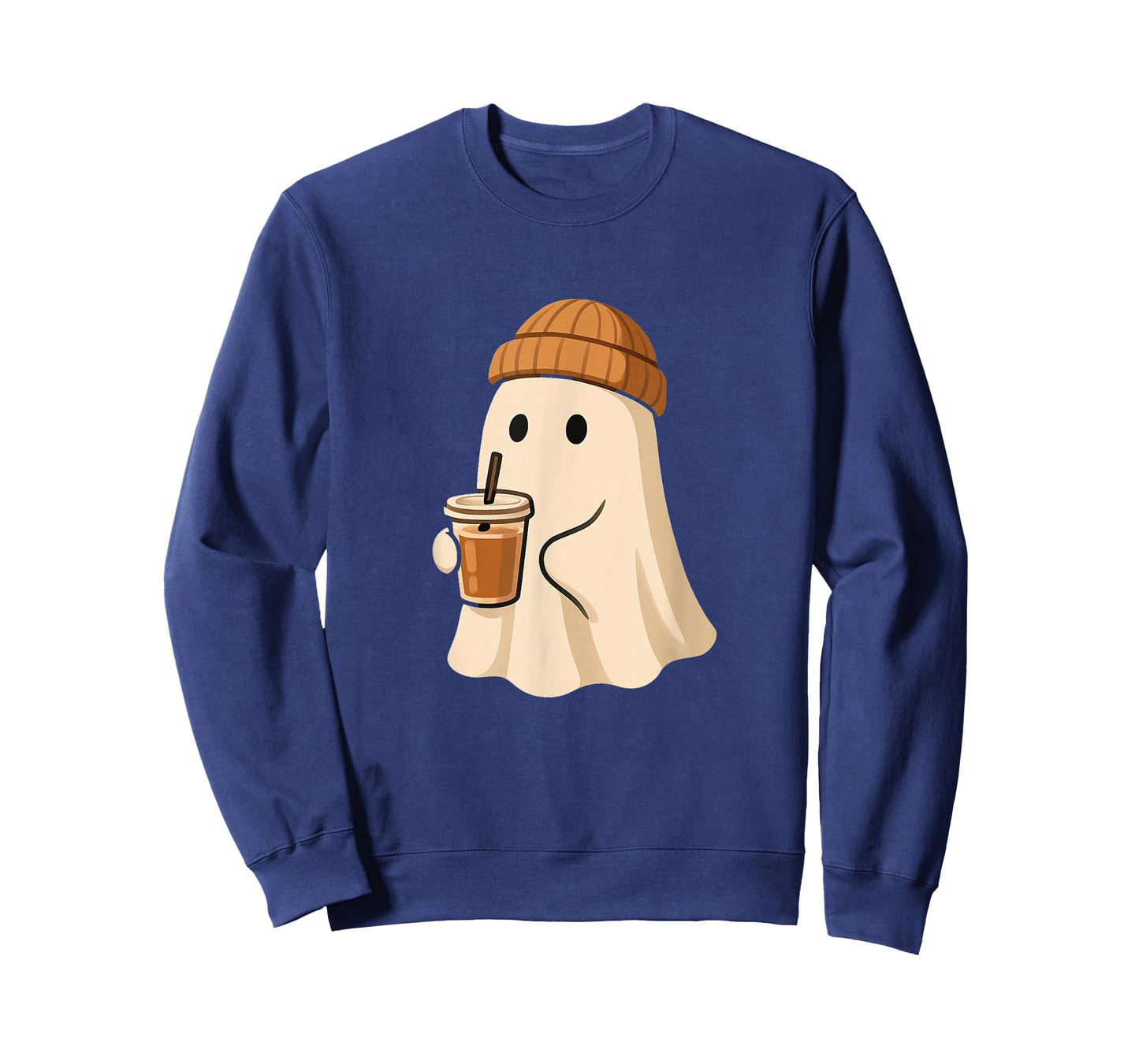 Ghost with Beanie Coffee Cup Minimal Cozy Spooky Autumn T-Shirt
