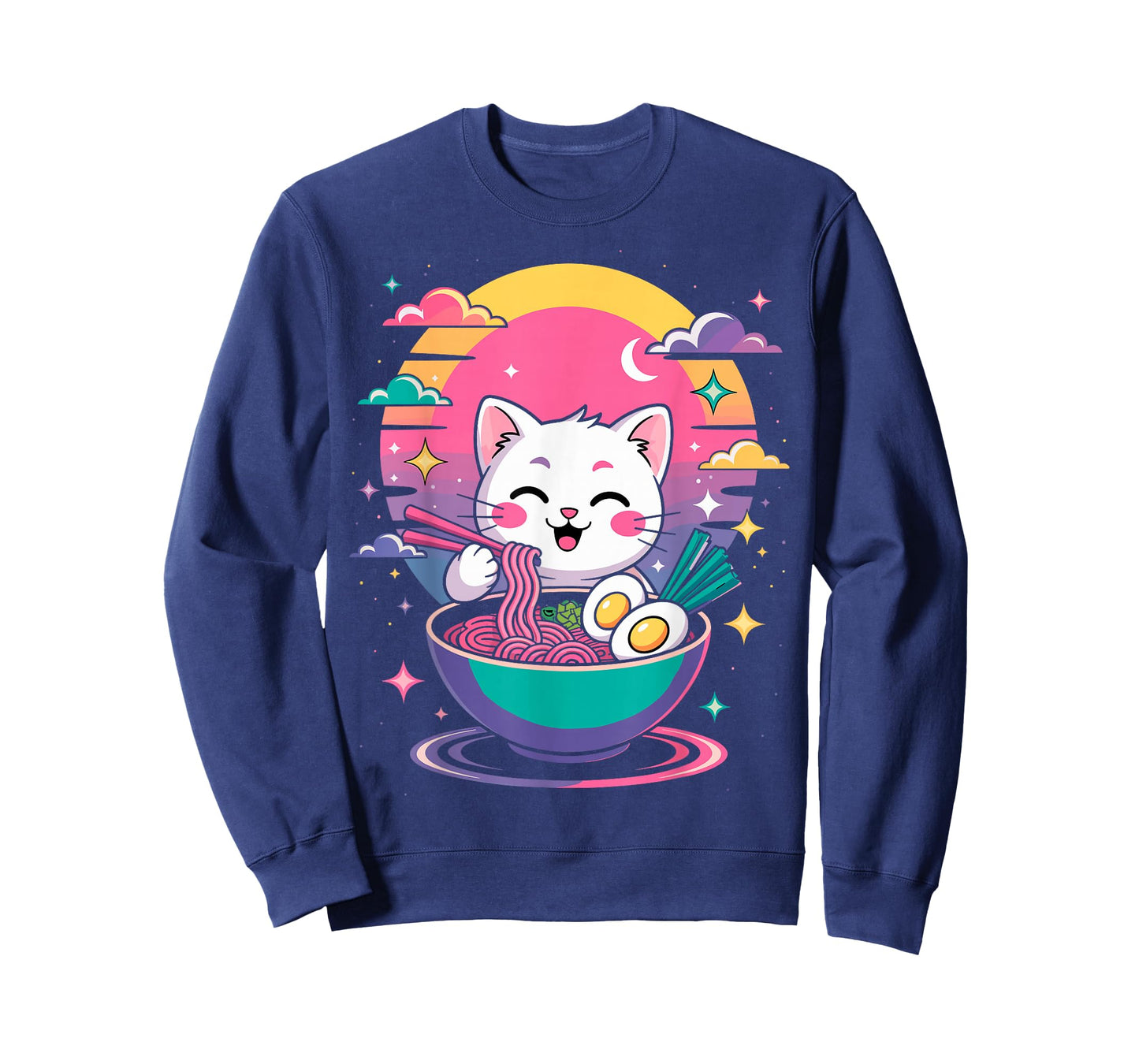 Cute Cat & Ramen Anime Noodle Tee Japanese Kawaii Retro T-Shirt