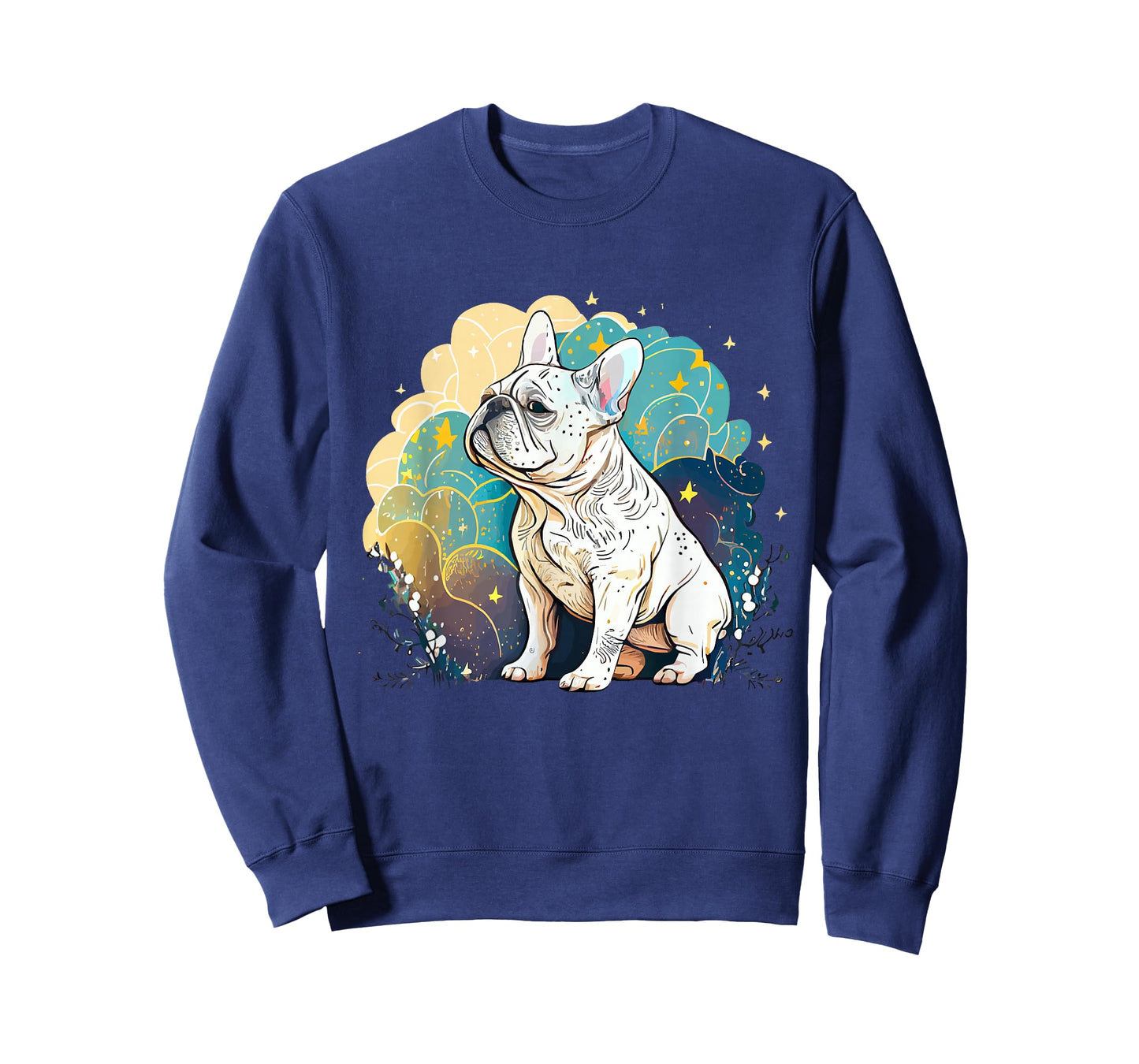 White Frenchie French Bulldog Starry Night Van Gogh Colorful T-Shirt