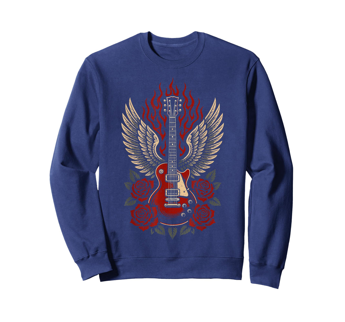 Vintage Electric Guitar Wings Roses Rock Graphic T-Shirt