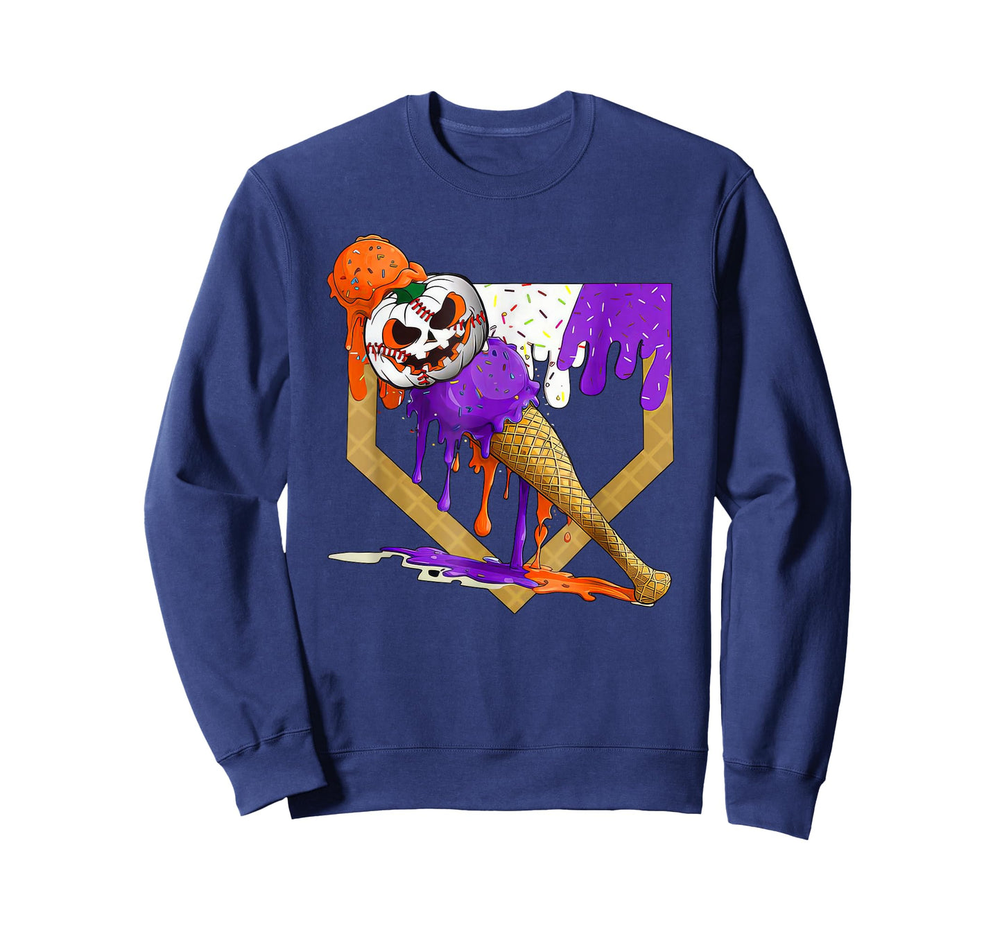 Retro Home Plate Pumkin Baseball Ice Cream Halloween T-Shirt