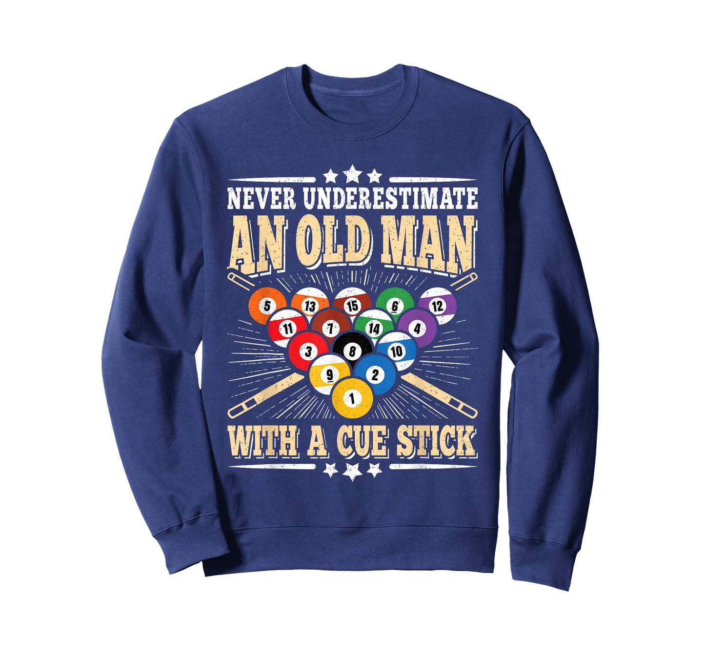 Never Underestimate An Old Man Cue Stick Pool Billiard Men T-Shirt