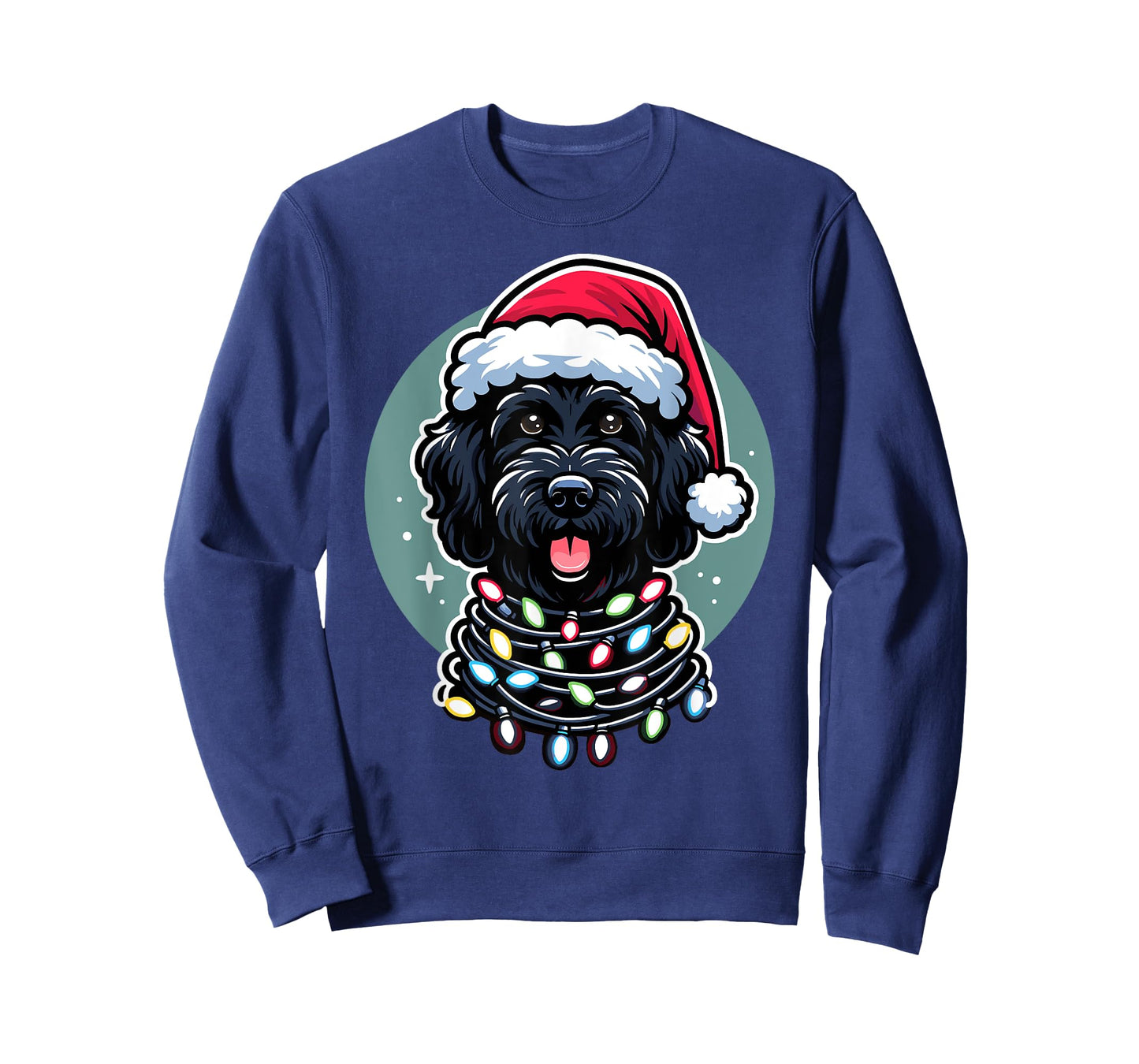 Black Labradoodle Christmas Tree Xmas Lights Doodle Dog Men Women Kids T-Shirt