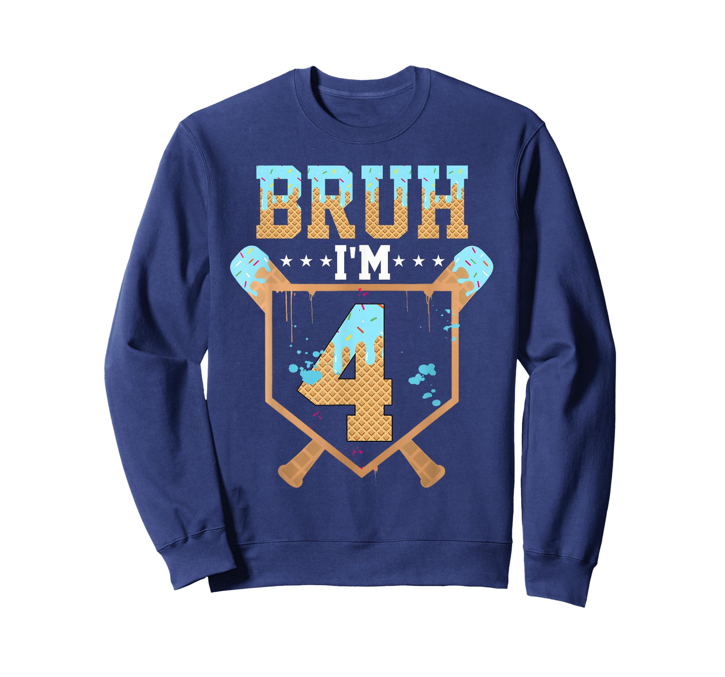 Bruh 4th Birthday Boy Baseball Ice Cream Drip 4 Year Old Boy T-Shirt