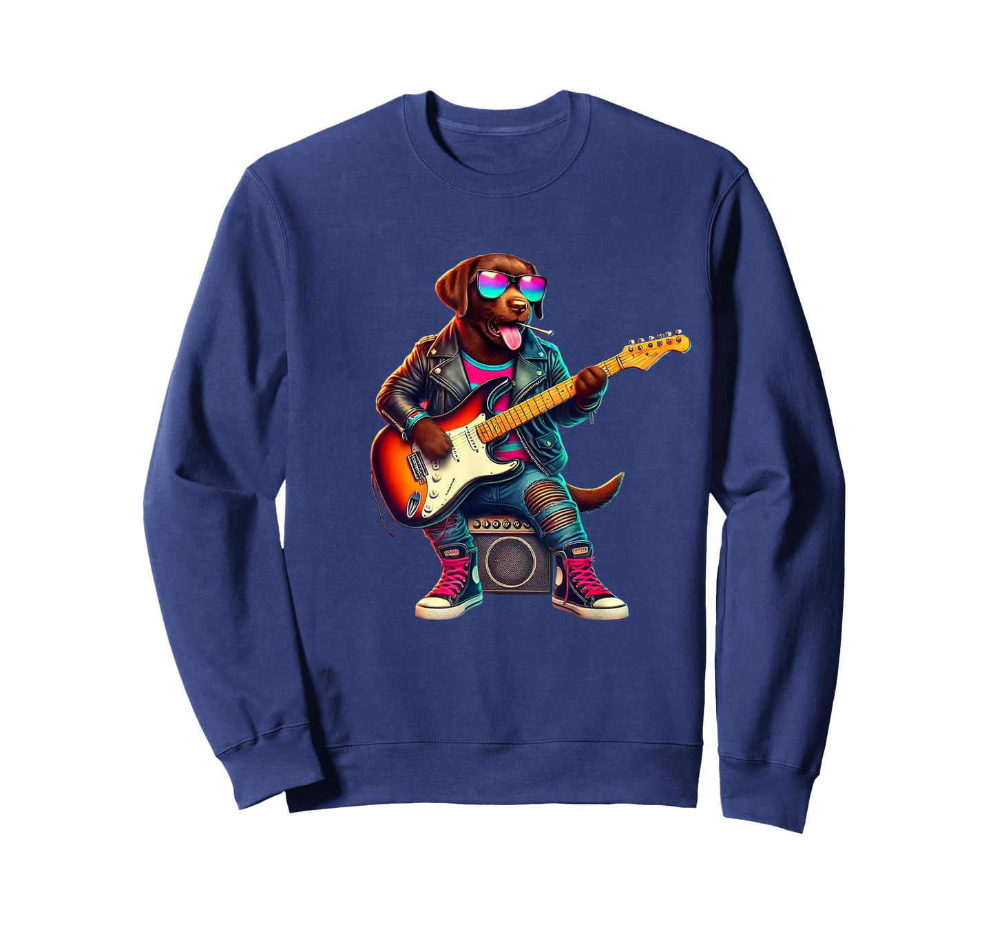 Chocolate Lab Electric Guitar Funny Dog Rock Band Musician T-Shirt for Men Women Kids