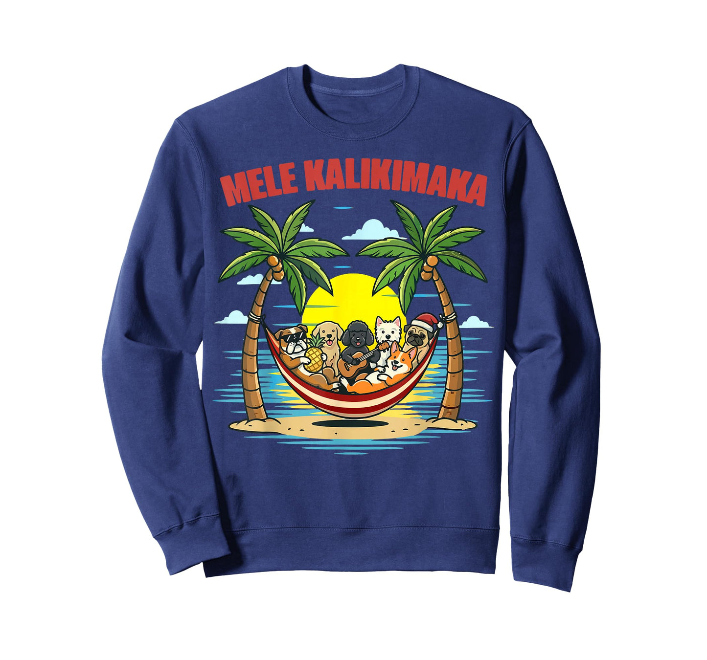 Funny Hawaiian Mele Kalikimaka Dogs Celebrating Christmas T-Shirt