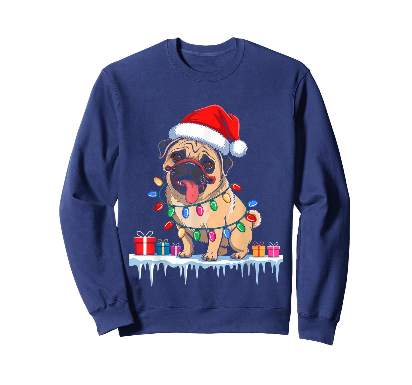 Pug Dog Tree Christmas Lights Funny Xmas Pajamas Dog Lover T-Shirt
