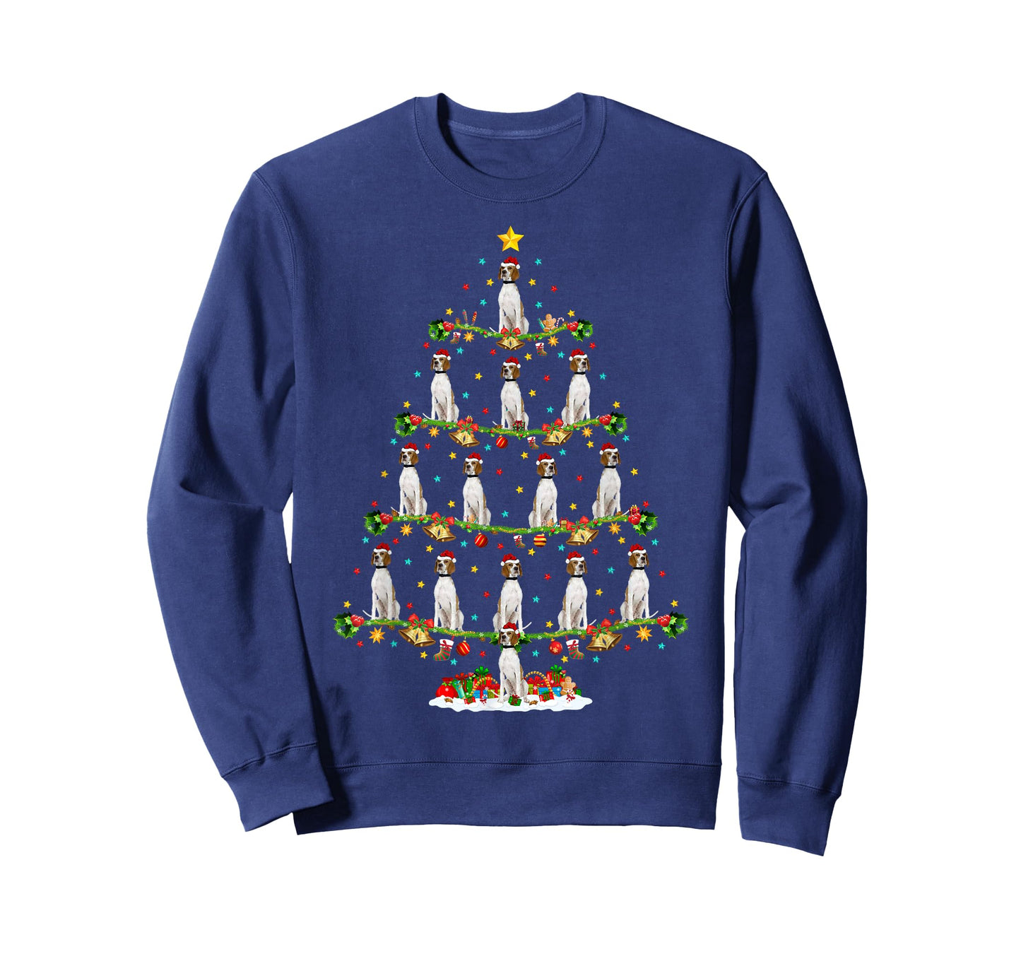Xmas Tree Lighting Santa English Pointer Dog Christmas T-Shirt