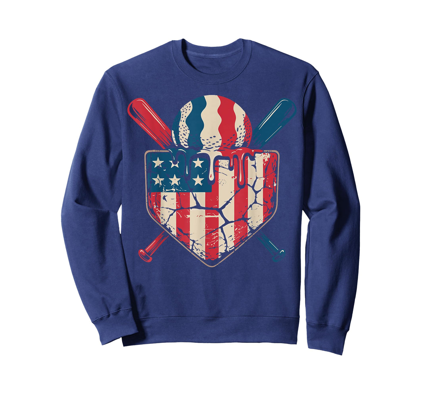 Baseball Drip Boys Dripping Ice Cream Baseball American Flag T-Shirt