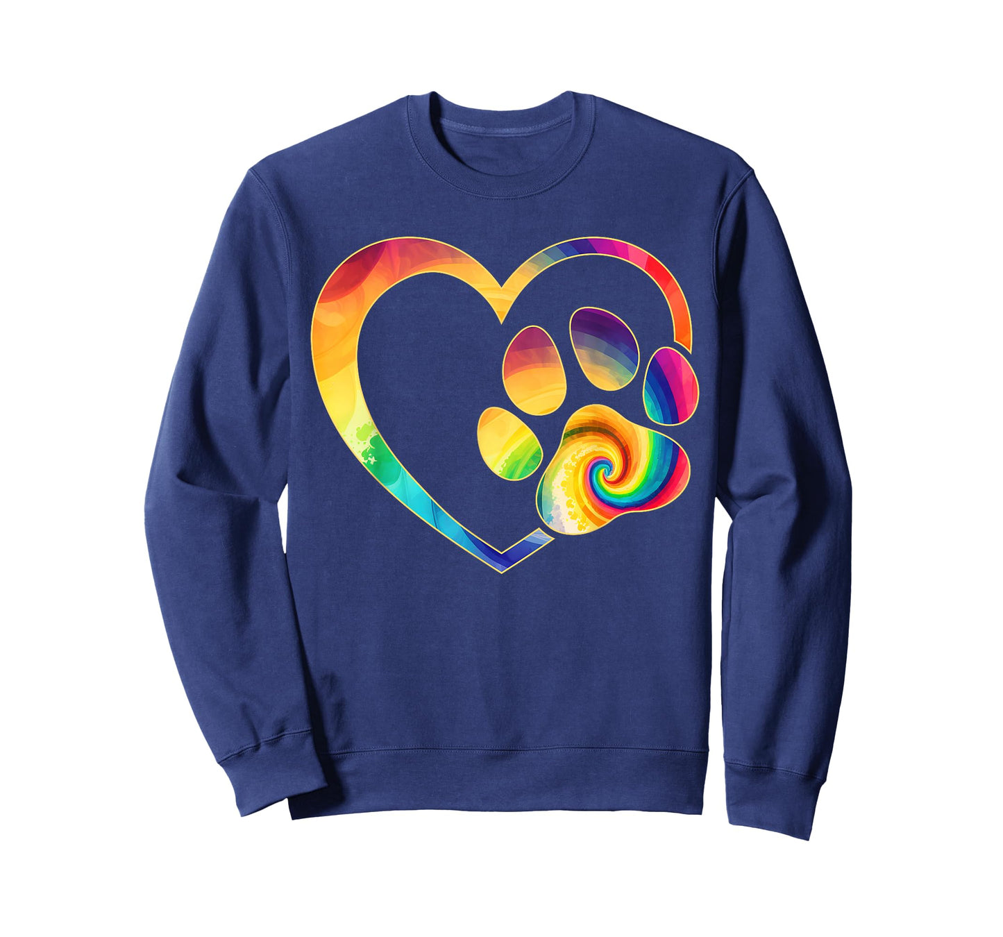 Cute Tie Dye Dog Paw Love Heart Print Colorful Pet Dog Lover T-Shirt