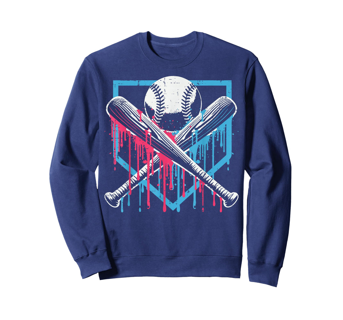 Baseball Ball Bat Home Plate Drip Player Men Boys Kids Teen T-Shirt