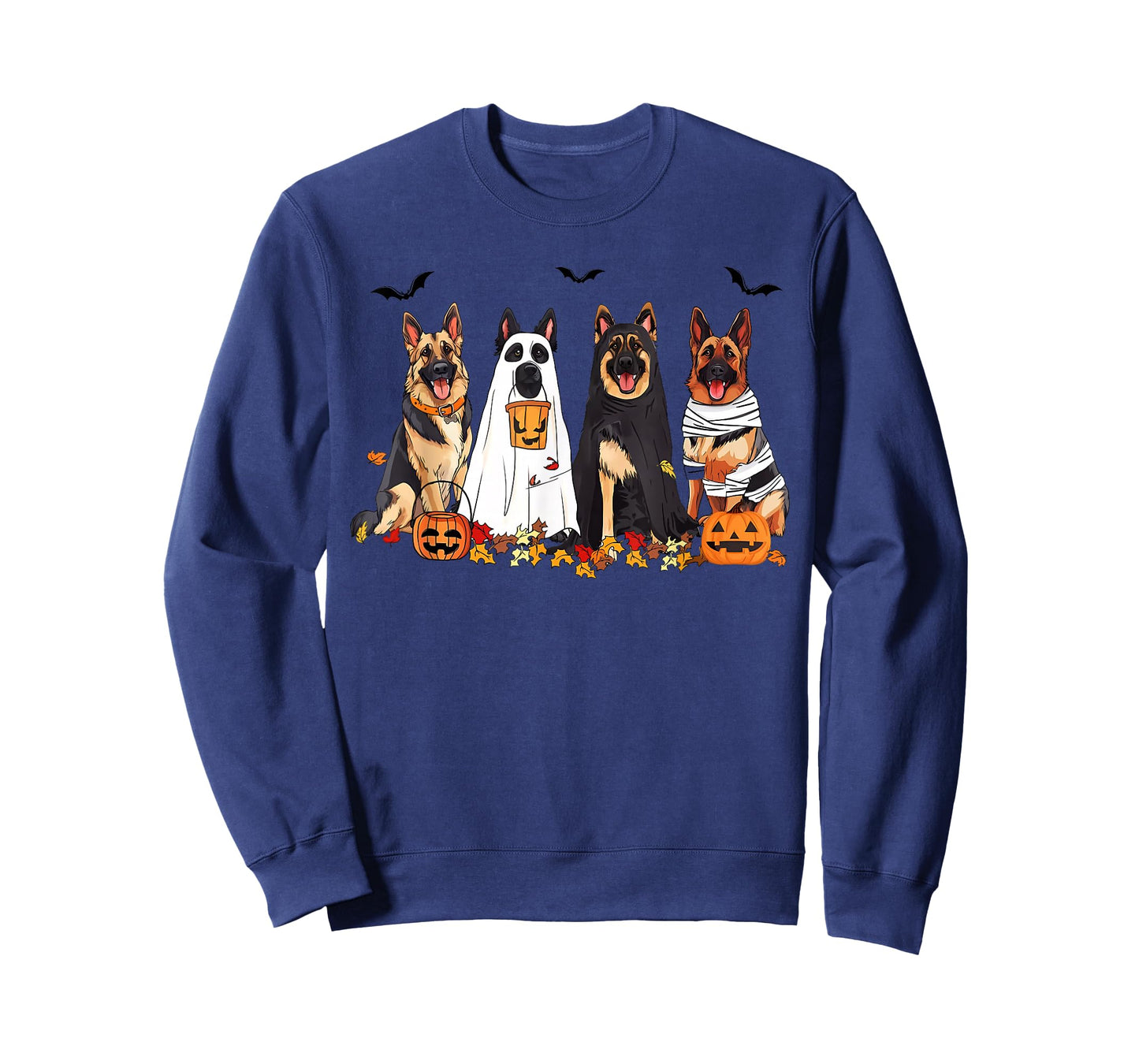 German Shepherd Dogs Dressed As Ghost Autumn Leave Halloween T-Shirt