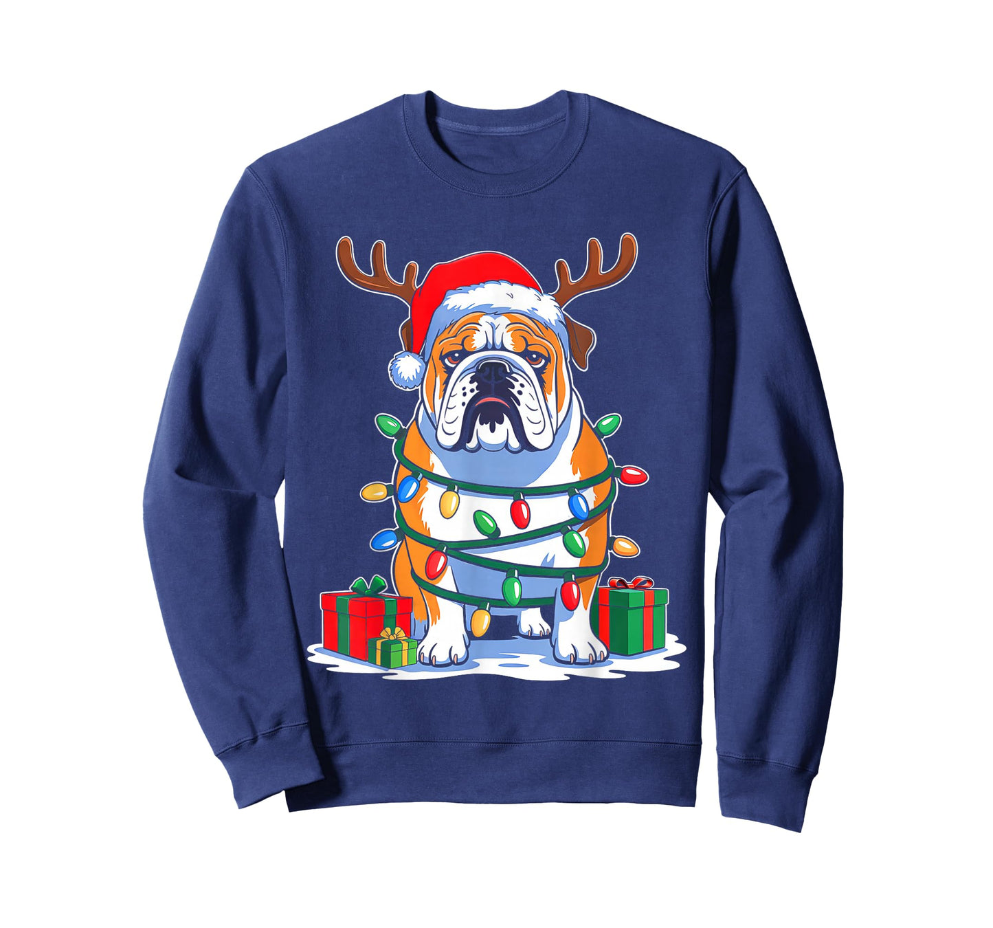 English Bulldog Dog Tree Christmas Lights Funny Xmas Pajamas T-Shirt
